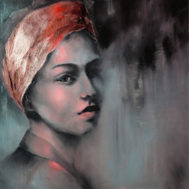 Poster Das Mädchen mit dem goldenen Tuch im roten Licht