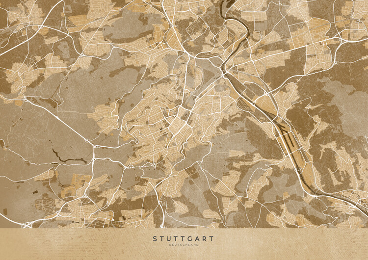 Poster Map of Stuttgart Germany in vintage sepia