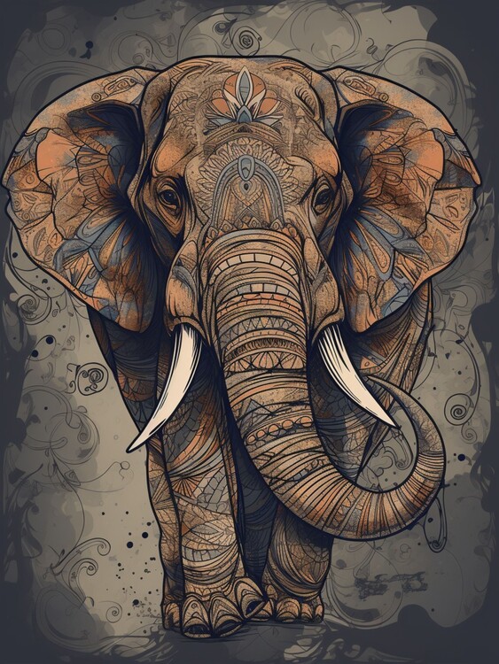 Poster tribal style elephant with ethic flair