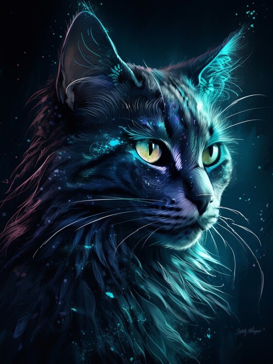 Poster cat with galaxy fur, celestial and enchanting