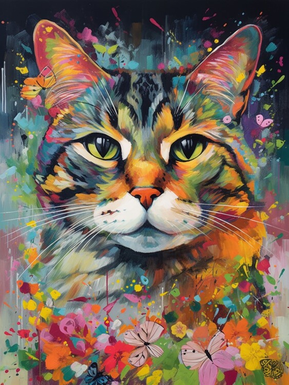 Poster Cat covered with flowers