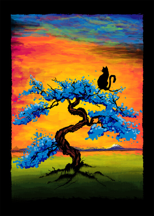 Poster Cat watching the sunset