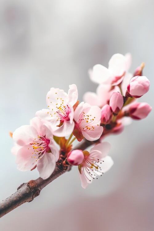 Poster Pink flowers of almond tree on the branch
