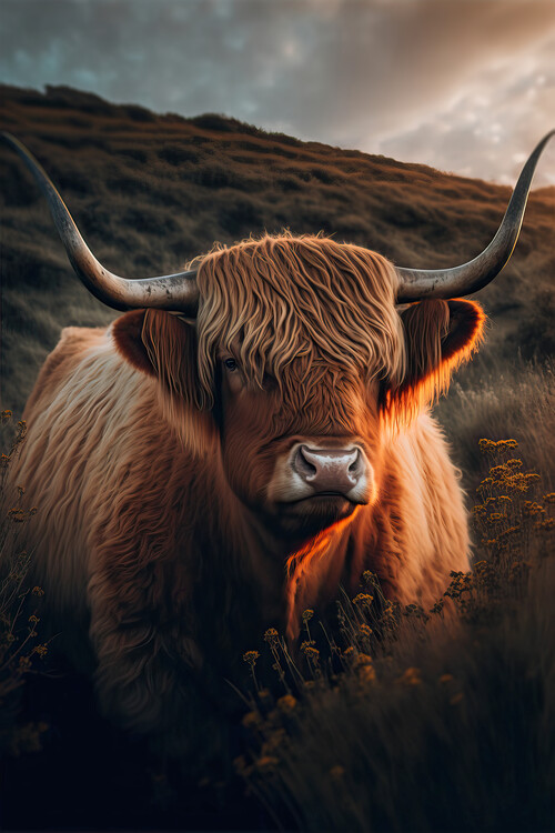 Levně Plakát, Obraz - Highland Cow With Big Horns, Treechild, 26.7 × 40 cm