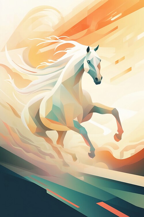 Poster White horse, modern, minimalist style