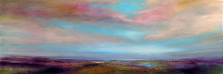 Poster Heathland with rose and golden clouds