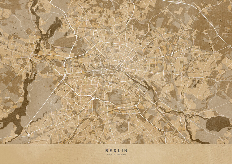 Poster Sepia vintage map of Berlin area