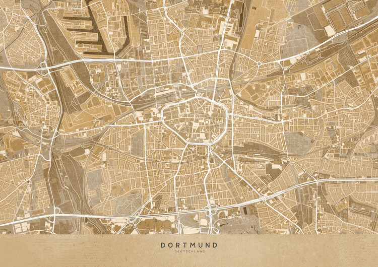 Poster Sepia vintage map of Dortmund Germany
