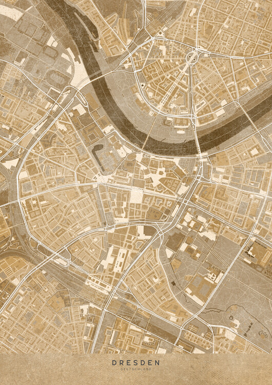 Poster Sepia vintage map of Dresden Downtown