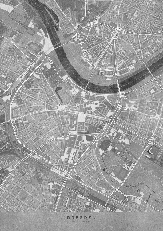 Poster Gray vintage map of Dresden Downtown
