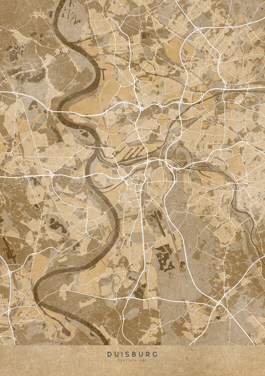 Poster Sepia vintage map of Duisburg Germany
