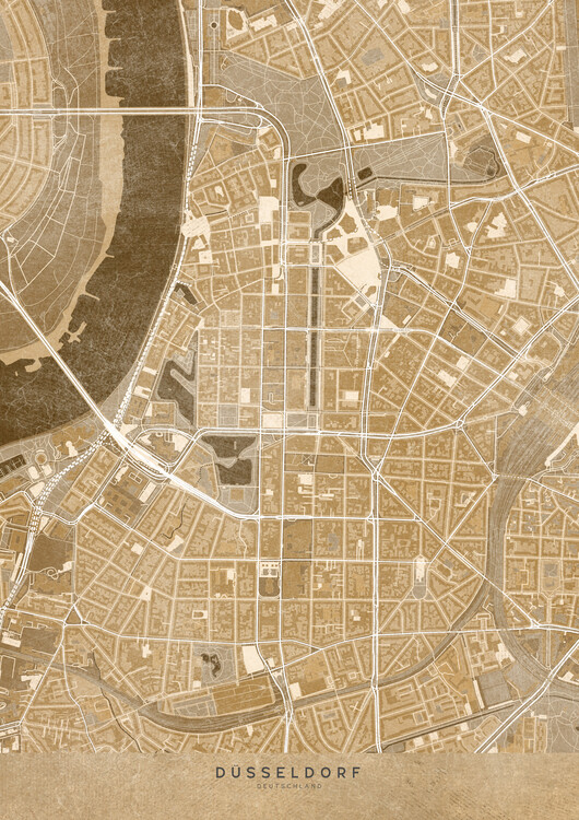 Poster Sepia vintage map of Düsseldorf downtown