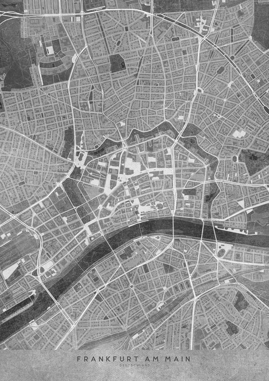 Poster Gray vintage map of Frankfurt downtown