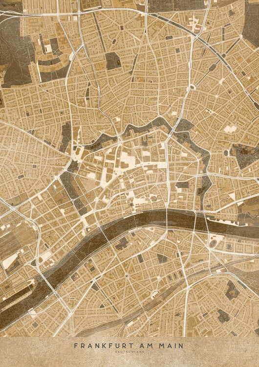 Poster Sepia vintage map of Frankfurt downtown