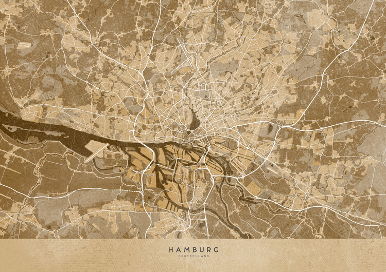 Poster Sepia vintage map of Hamburg Germany