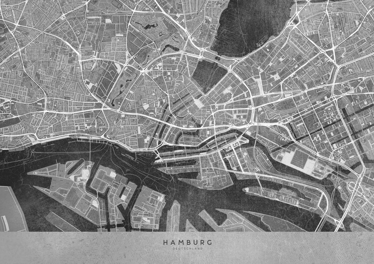 Poster Gray vintage map of Hamburg downtown