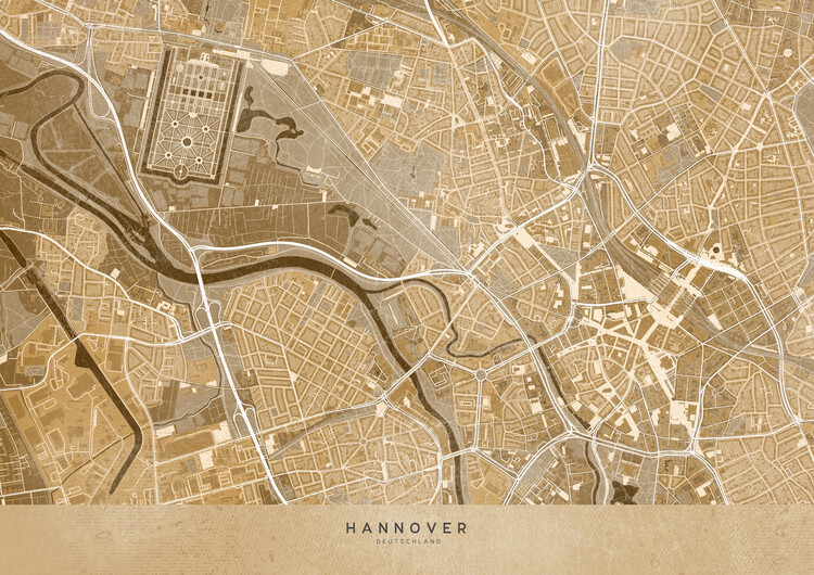Poster Sepia vintage map of Hannover downtown