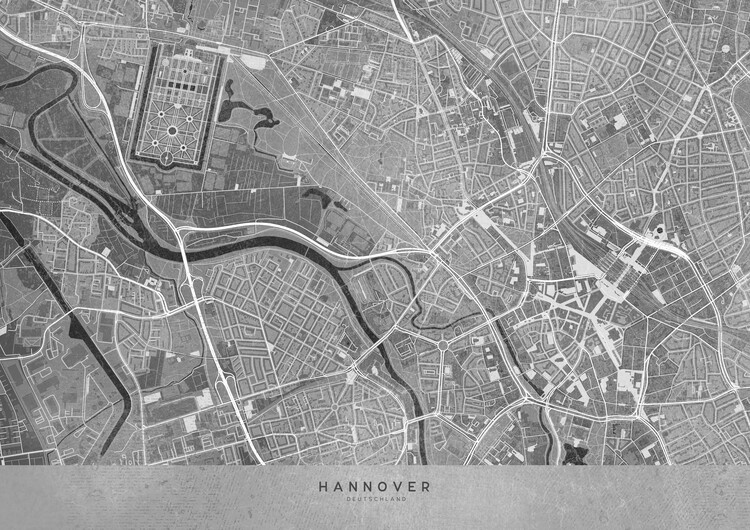 Poster Gray vintage map of Hannover downtown