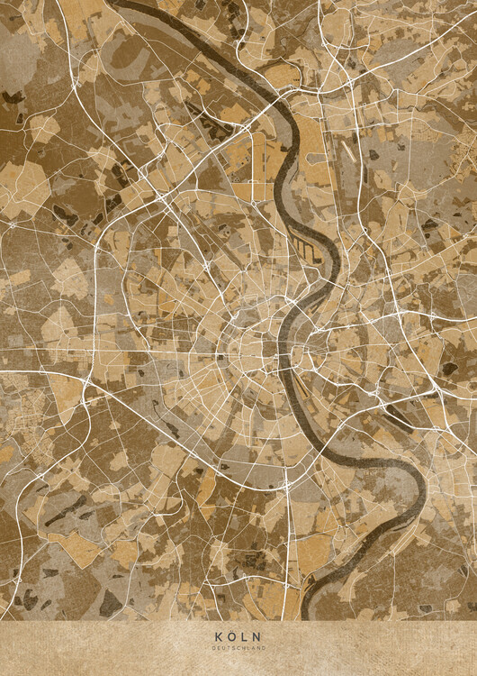 Poster sepia vintage map of Köln Germany