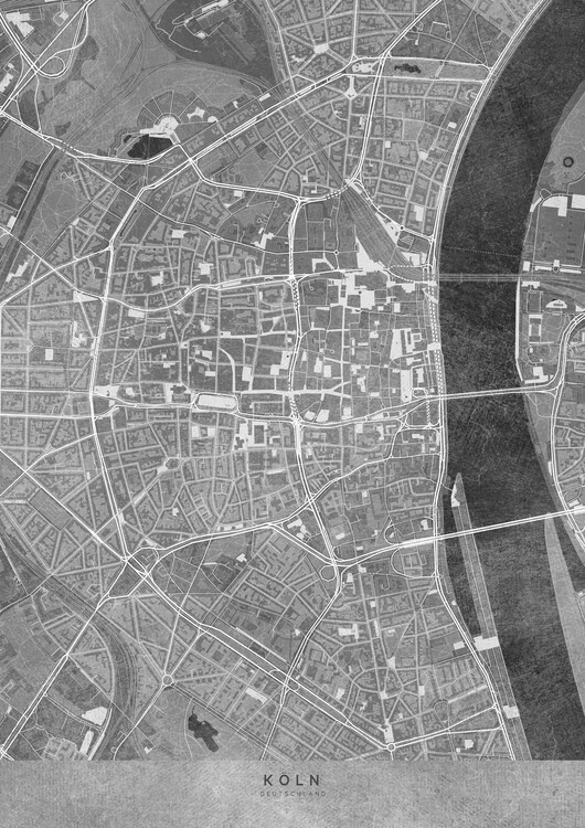 Poster Gray vintage map of Köln downtown