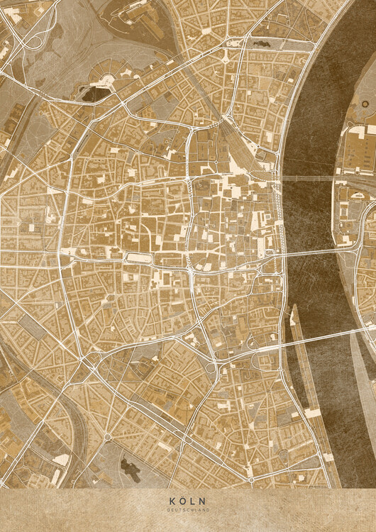 Poster Sepia vintage map of Köln downtown