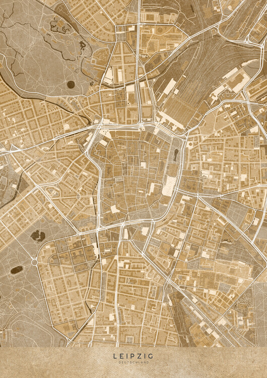 Poster Sepia vintage map of Leipzig downtown