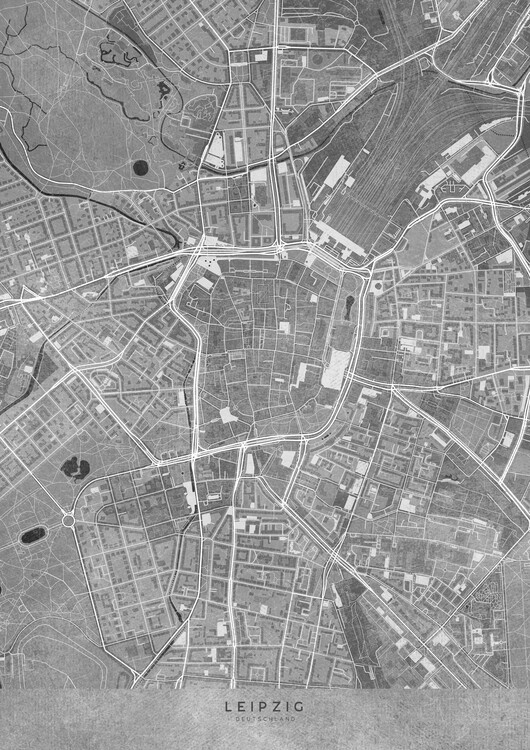 Poster Gray vintage map of Leipzig downtown