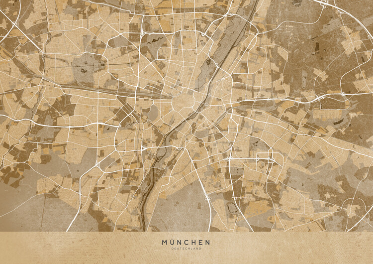 Poster Sepia vintage map of Munich München Germany