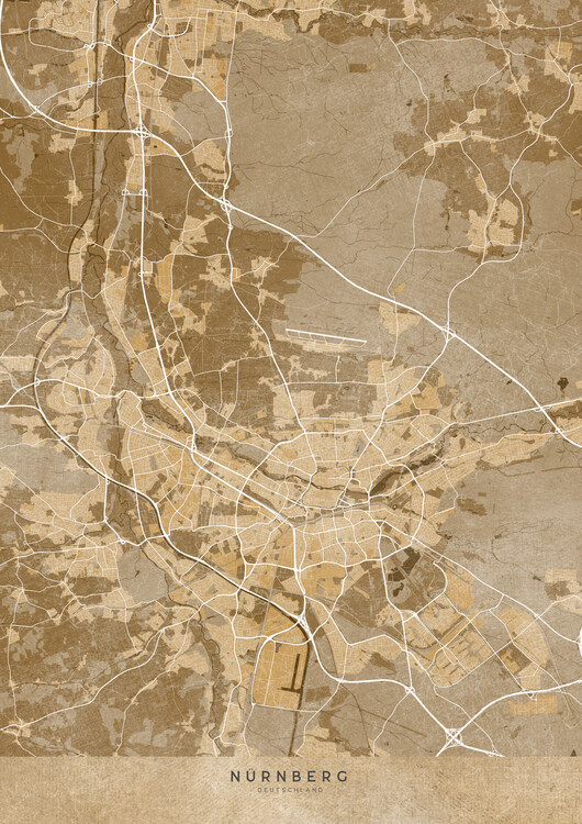 Poster Sepia vintage map of Nürnberg Nuremberg Germany
