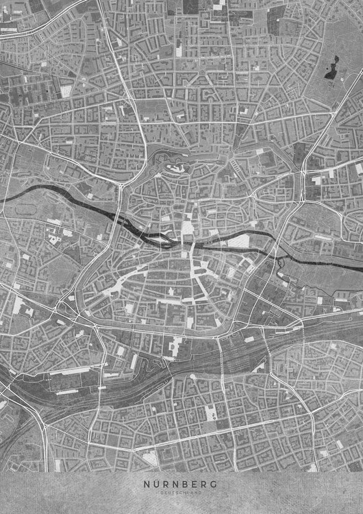 Poster Gray vintage map of Nürnberg Nuremberg downtown