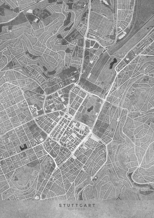 Poster Gray vintage map of Stuttgart downtown