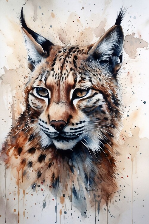 Poster Beautiful majestic lyn, highly detailed watercolor painting
