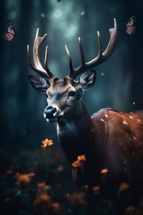 Poster Deer in boreal forest