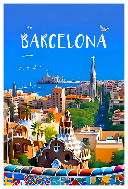 Plakát BARCELONA: In the blue of the sky and the Mediterranean sea