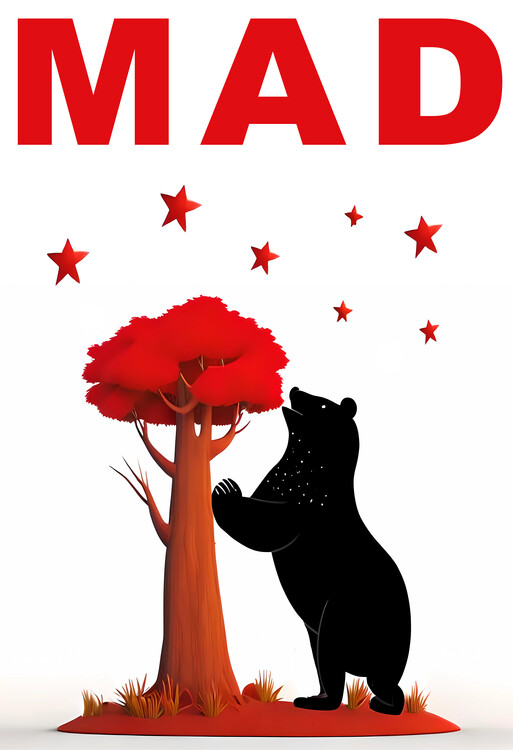 Plakat MADRID- Spain: The icons: MAD, Bear, Tree, Seven Stars & Red