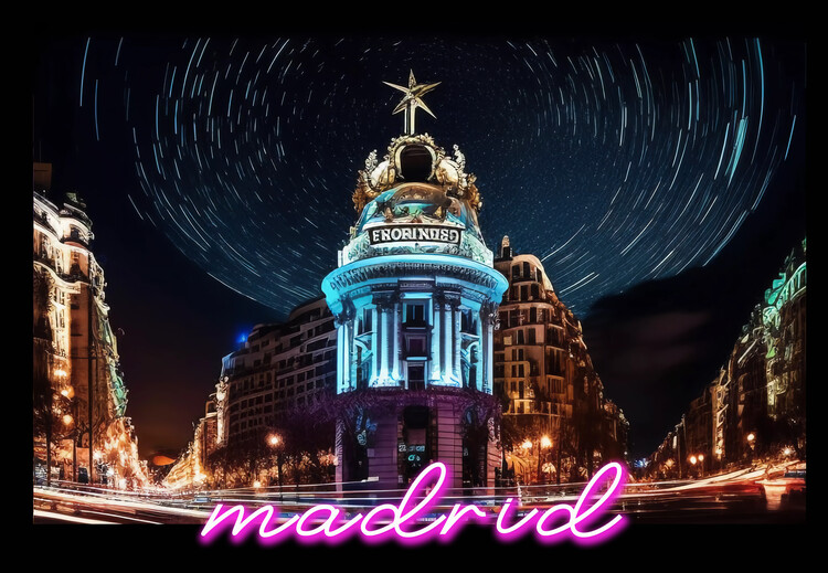Poster MADRID - SPAIN: 'Neon light painting at night'