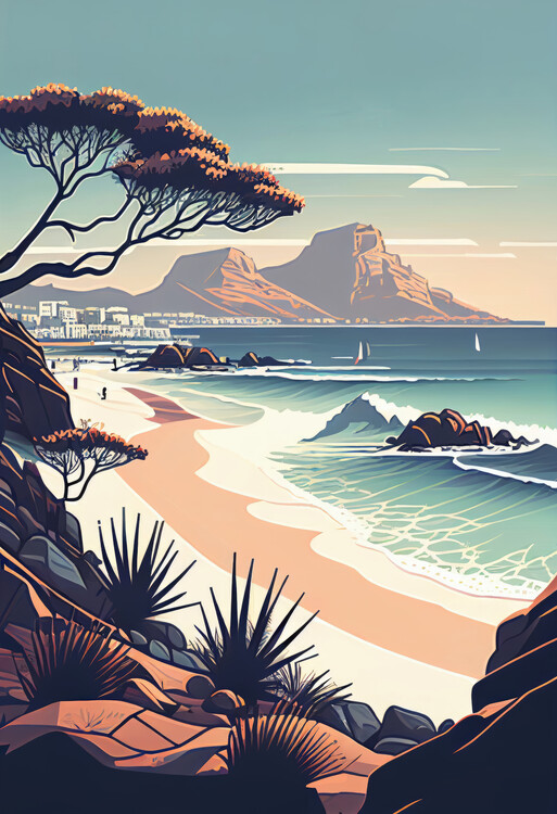 Poster Capetown and Table Mountain in the morning