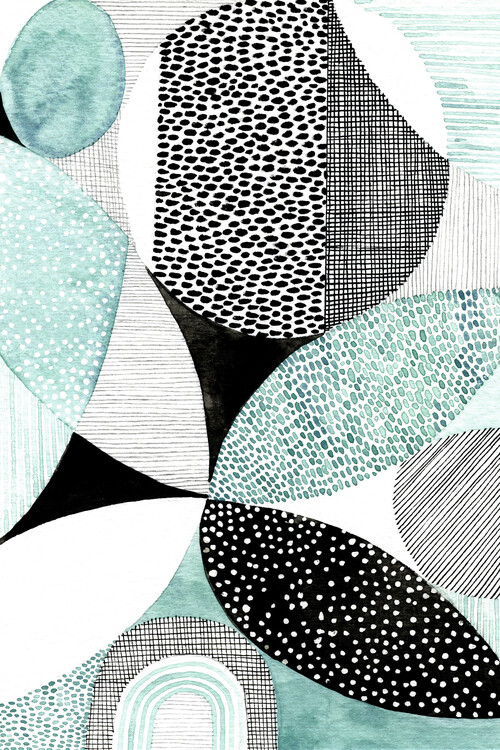 Poster Susan Black - Botanical Collage Aqua