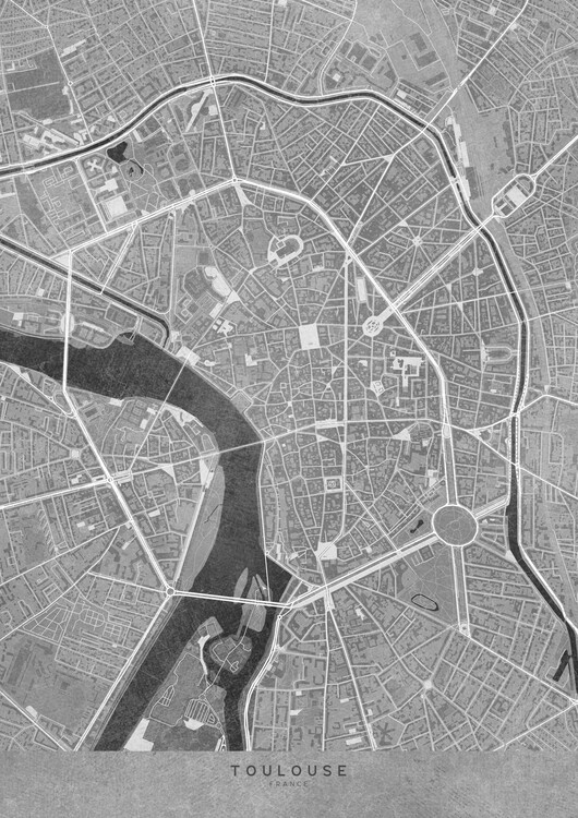 Poster Gray vintage map of Toulouse downtown (France)