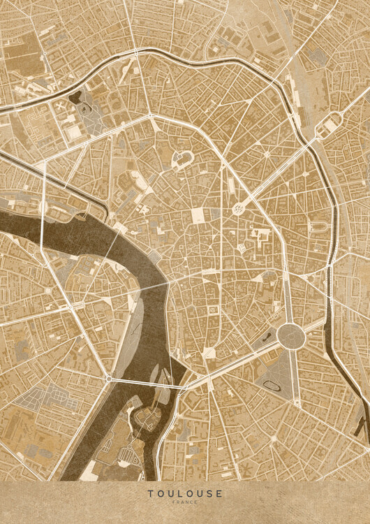 Poster Sepia vintage map of Toulouse downtown (France)