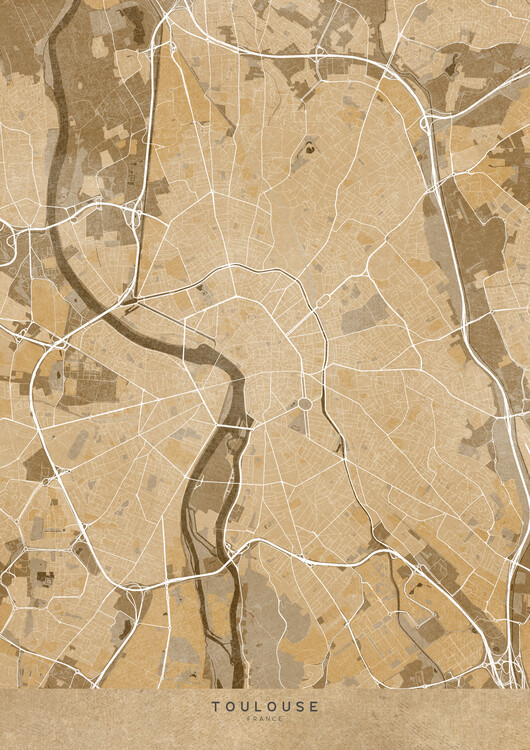 Poster Sepia vintage map of Toulouse (France)