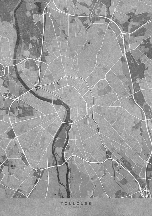 Poster Gray vintage map of Toulouse (France)