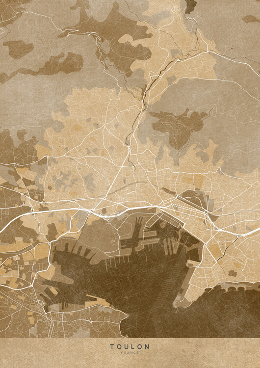 Poster Sepia vintage map of Toulon (France)