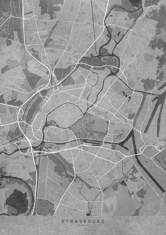 Poster Gray vintage map of Strasbourg (France)