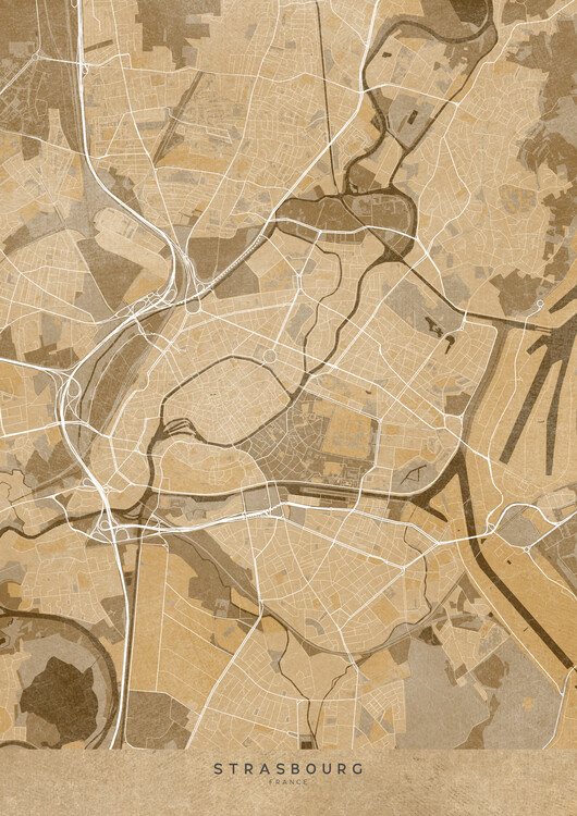 Poster Sepia vintage map of Strasbourg (France)