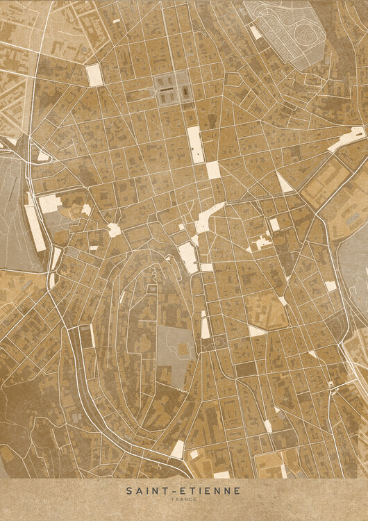 Poster Sepia vintage map of Saint Etienne downtown (France)