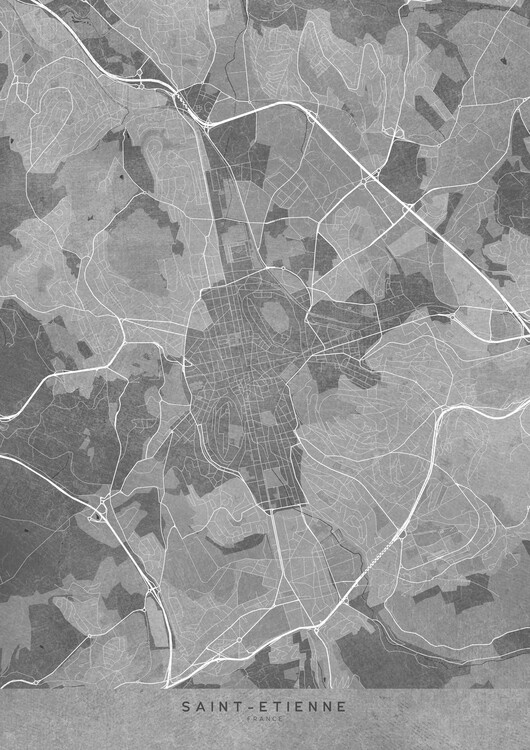Poster Gray vintage map of Saint Etienne (France)