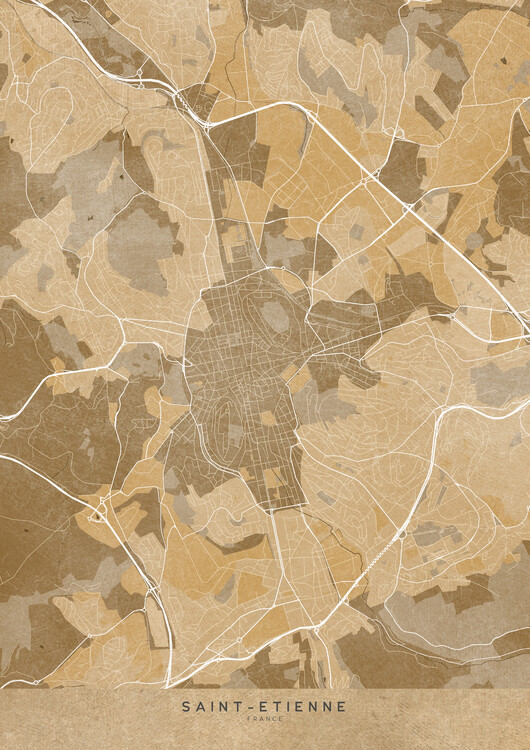 Poster Sepia vintage map of Saint Etienne (France)