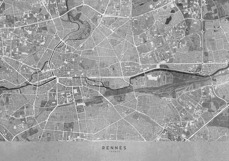 Poster Gray vintage map of Rennes (France)
