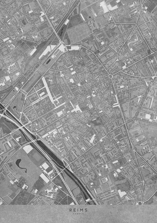 Poster Gray vintage map of Reims downtown (France)